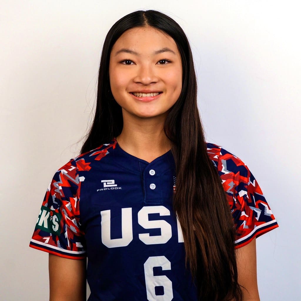 Peyton Tsao represents Team USA in a portrait for the USA Softball High Performance Program. The Class of 2027 athlete has been selected to the National Selection Event four consecutive years.